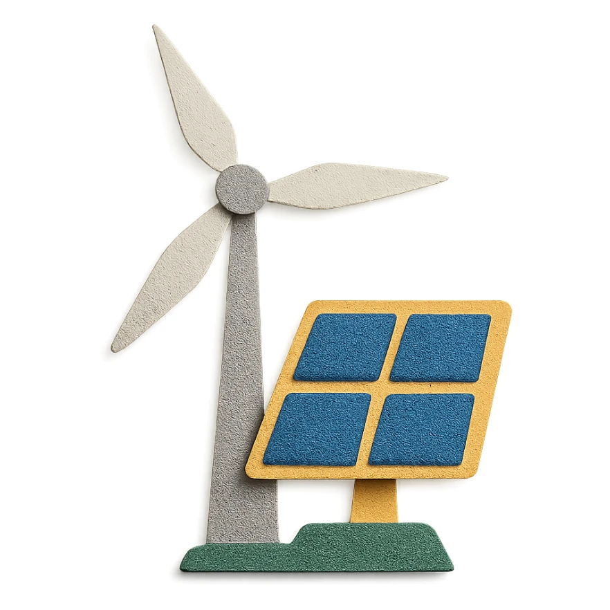 paper craft style wind turbine and solar panel sticker