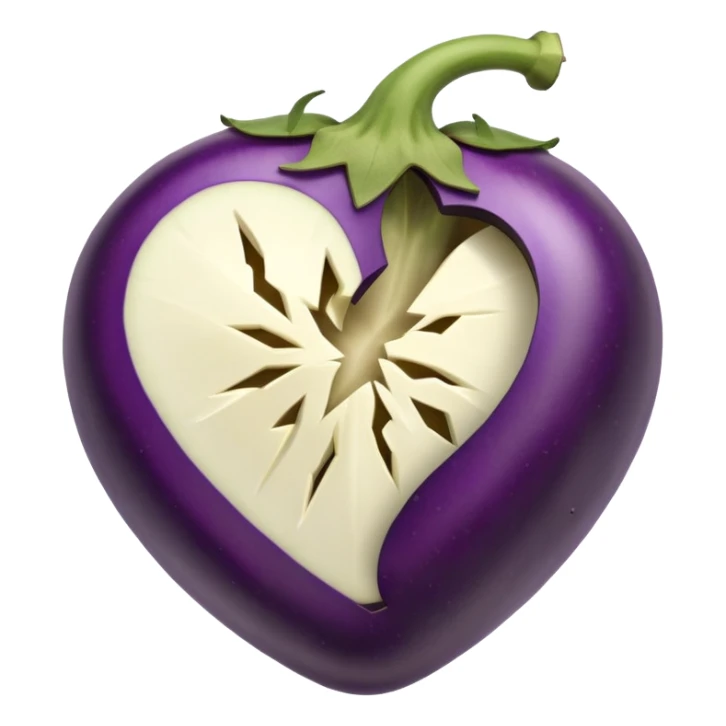 a broken heart with its pieces separated by an eggplant  sticker