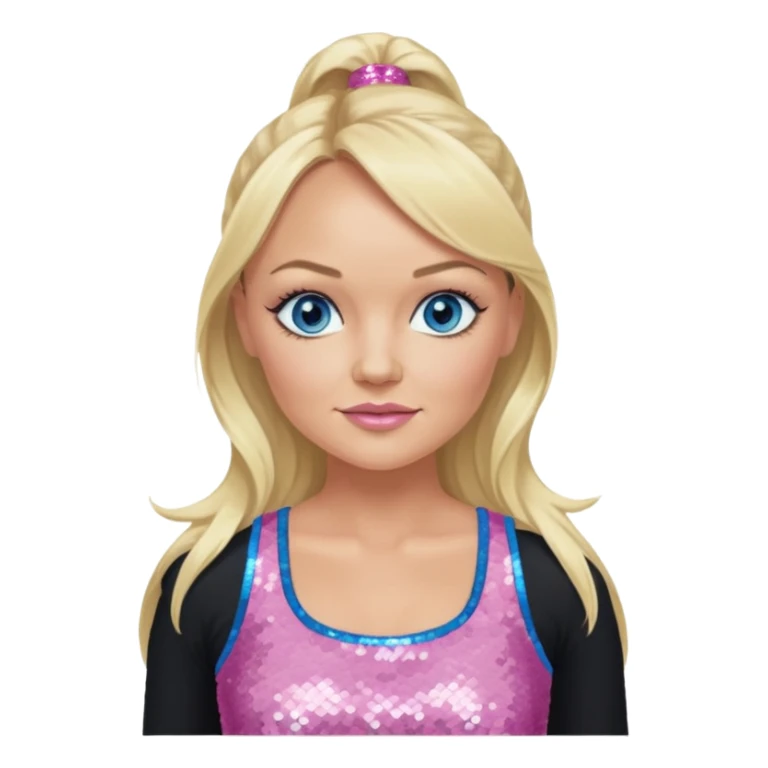 Emma Bunton with long blonde ponytail hair, blue eye, pink sequin crop top sticker