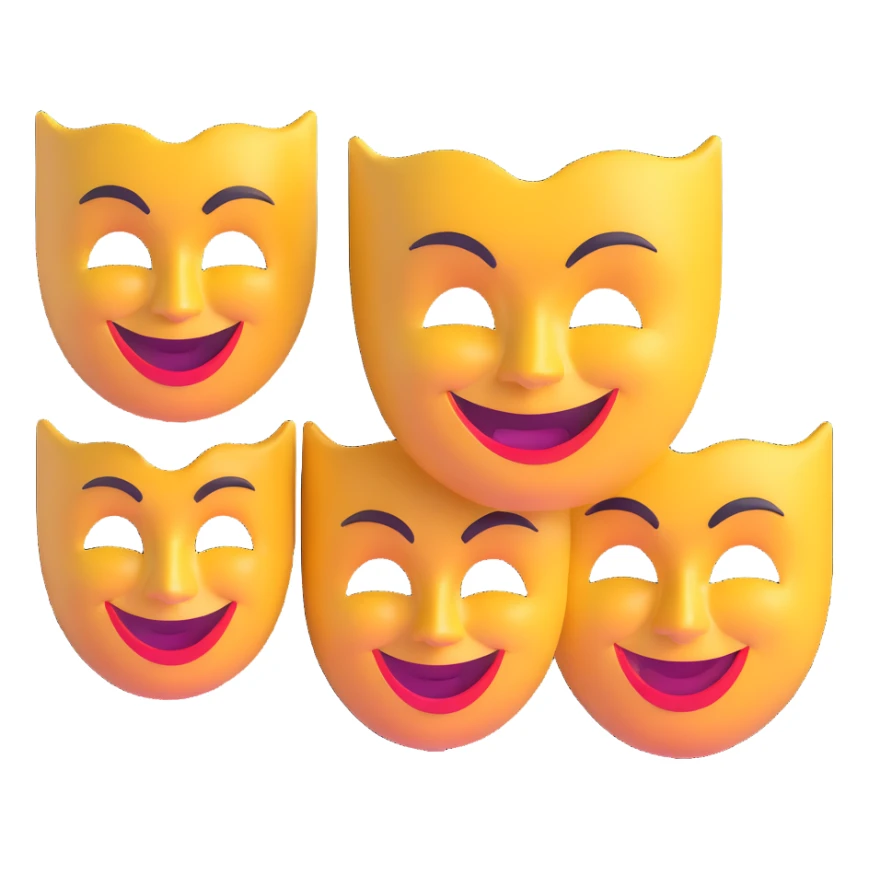 drama masks showing extreme emotions - one with exaggerated smile, one with dramatic frown sticker
