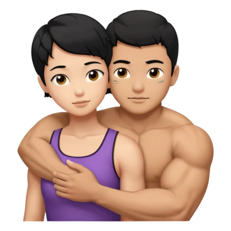 buff Asian Man black hair hugging girl with black pixie cut  sticker