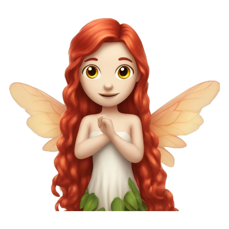 a white skin fairy, long red hair and wings sticker