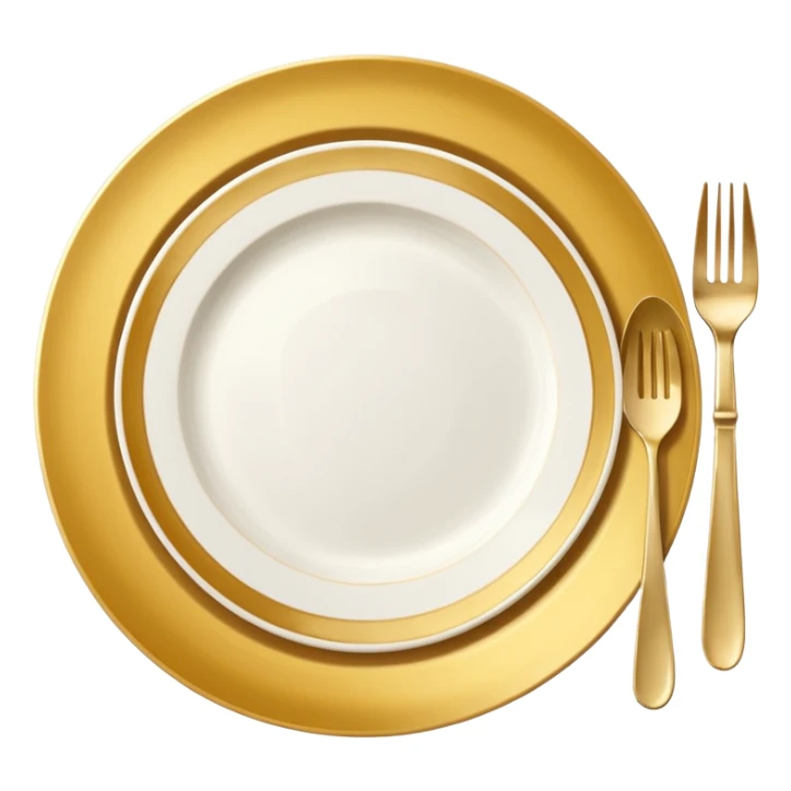 golden and white plate with golden and white cuttlery sticker