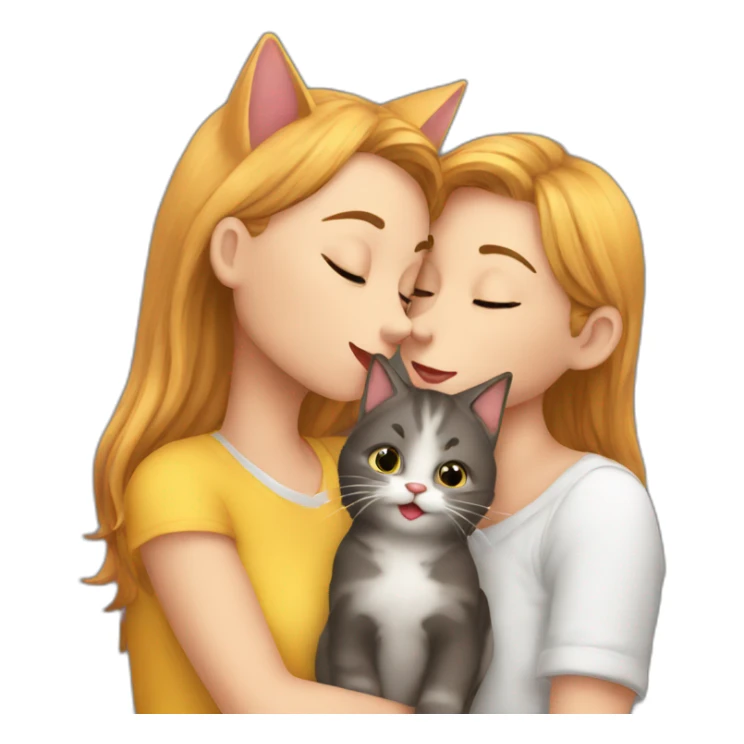 cat kisses a girl sticker