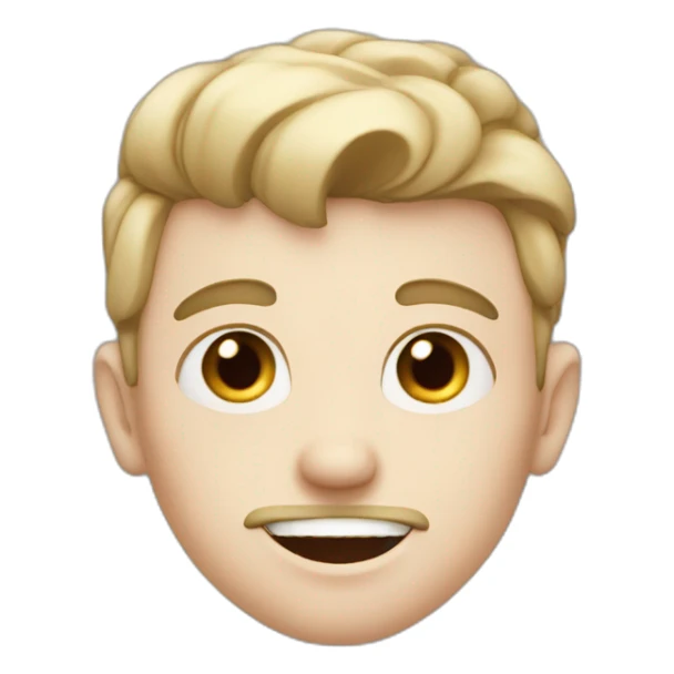 boy with big eyebrows, big teeth, pale skin, mustache sticker