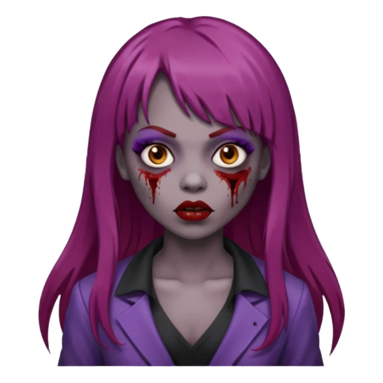 vampira gótica parda zumbi de cabelo longo e vermelho quase roxo e franja e roupa com decote e batom preto sticker