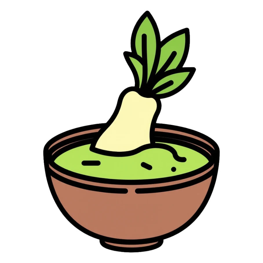 Wasabi root and ground wasabi paste in a bowl sticker
