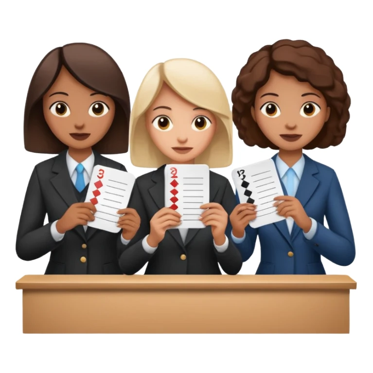 a group of jury members holding up score cards, simple, expressive, no text on cards sticker