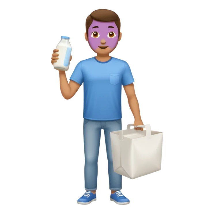 man full body buying a milk sticker