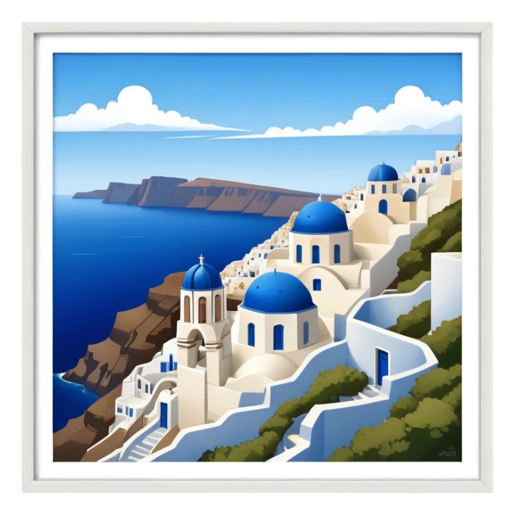 Cinematic Realistic Santorini Caldera Landscape Emoji, depicted with dramatic white‚Äêwashed cliffs overlooking a deep blue sea rendered with crisp textures and radiant lighting. sticker