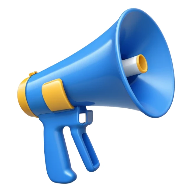 3d cartoonish blue and white megaphone  sticker