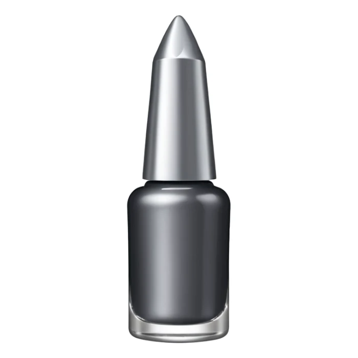Dark grey metallic   nail polish bottle with a tall pointy cap sticker