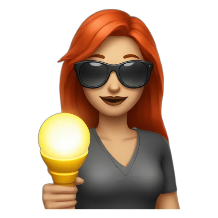 woman-with-long-red-hair-sunglasses-holding-bright-flashlight sticker