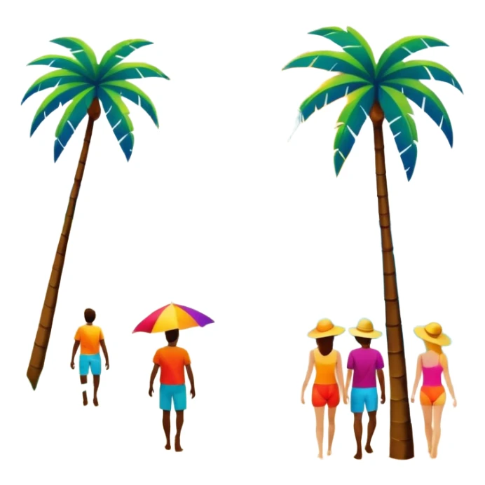 abstract art people on the beach with palm trees landscape  sticker