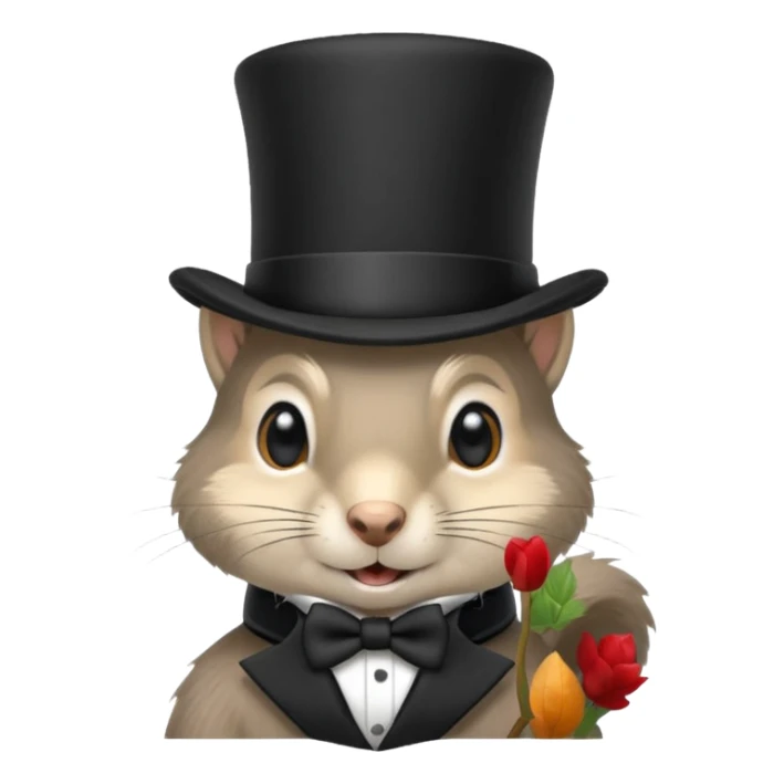 Gray squirrel (all of its fur is gray colored) With a black,completely black tophat sticker