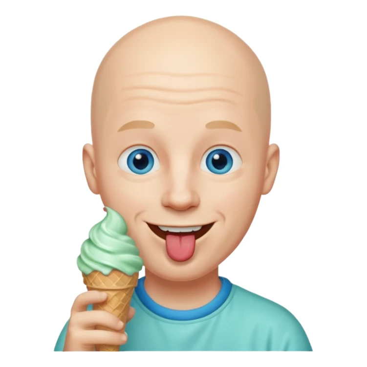 Smiling Bald man with blue eyes Licking a mint ice cream cone sticker