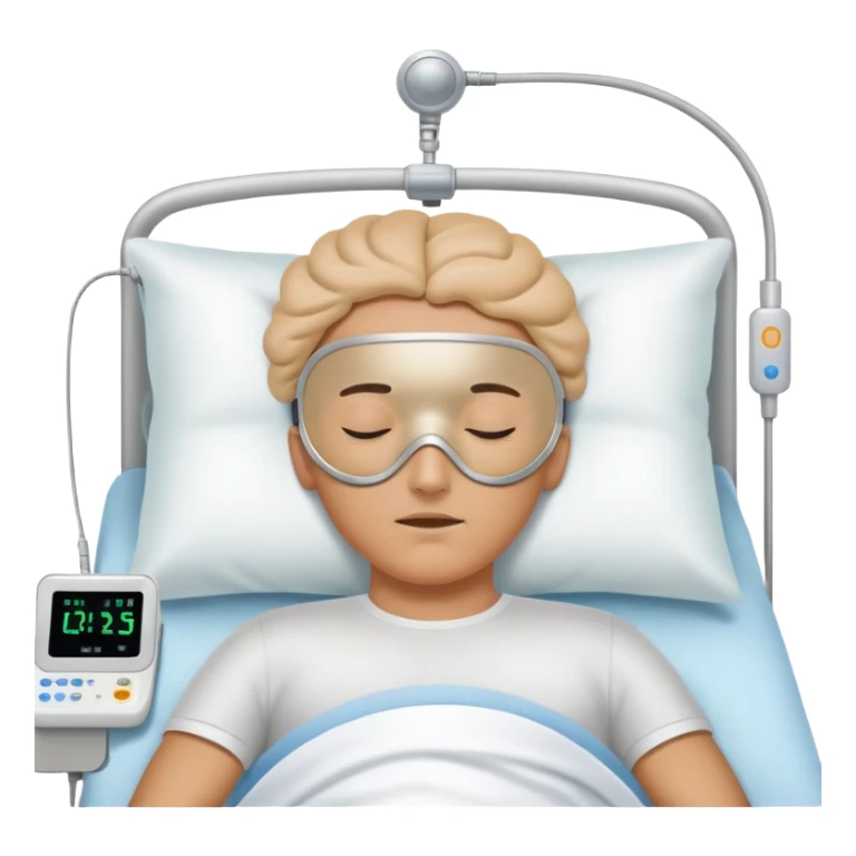 Sleep laboratory with sleep monitoring equipment, bed with person sleeping, brain wave monitors sticker