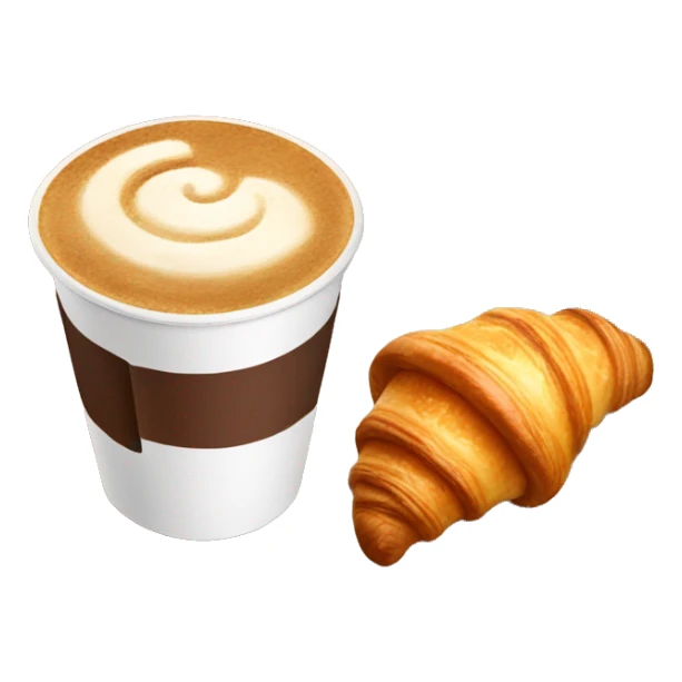 Disposable cup with cappuccino and croissant sticker