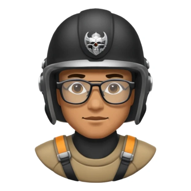 man wearing baki raider helmet and glasses sticker