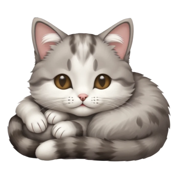 grey and white small cat with eyes closed lying down upside down with its head resting on its paw sticker