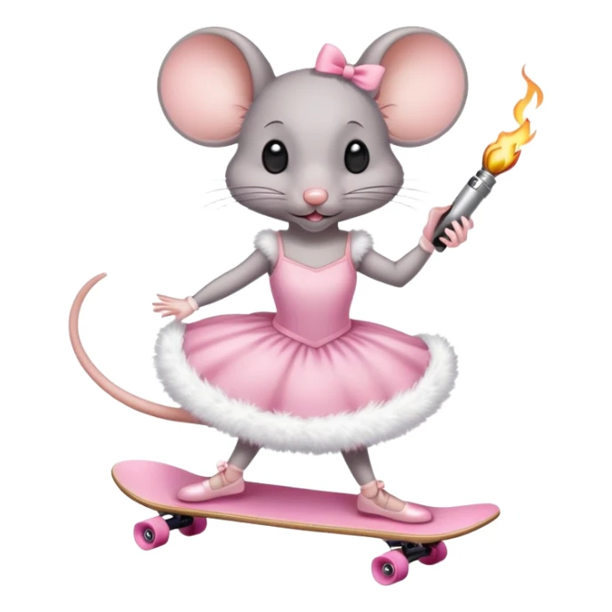 Mouse with a lighter on skateboard in ballerina dress sticker
