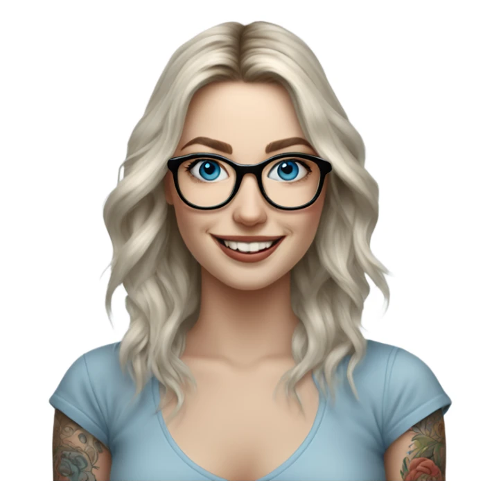 Hyper Realistic Balayage pale beautiful tattooed woman with glasses and blue eyes happy  sticker