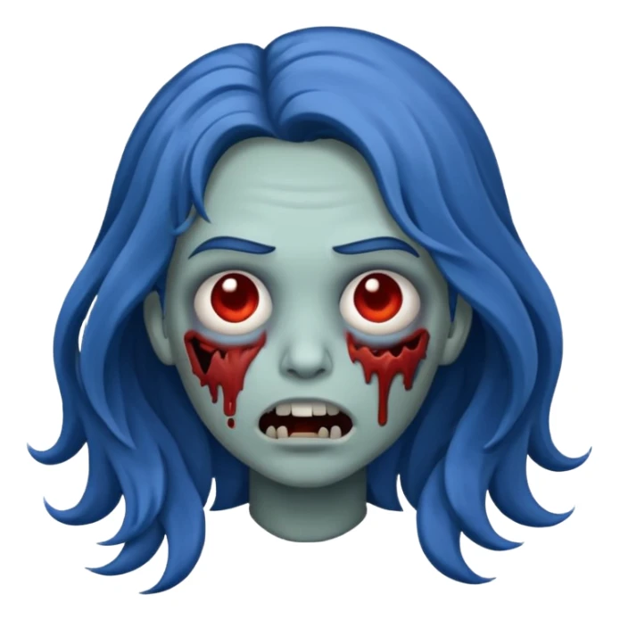 Make a zombie emoji with wavy hair dark blue,long hair sticker