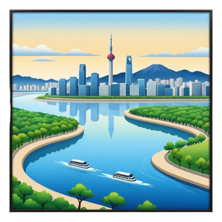 Hangang river, Seoul skyline, and park sticker