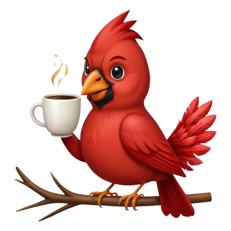 Happy cardinal bird with a cup of coffee sticker