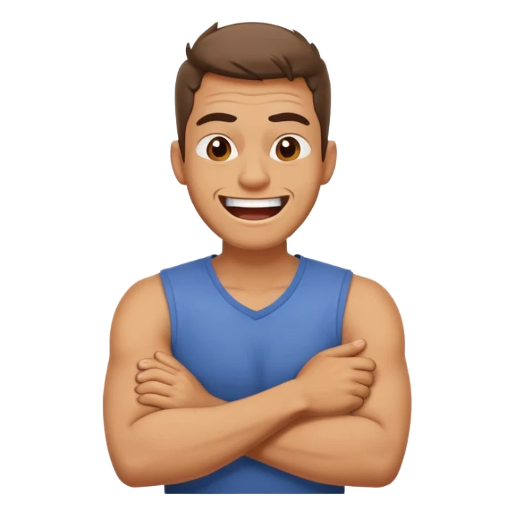 man with arms crossed in front of neck angrily laughing  sticker