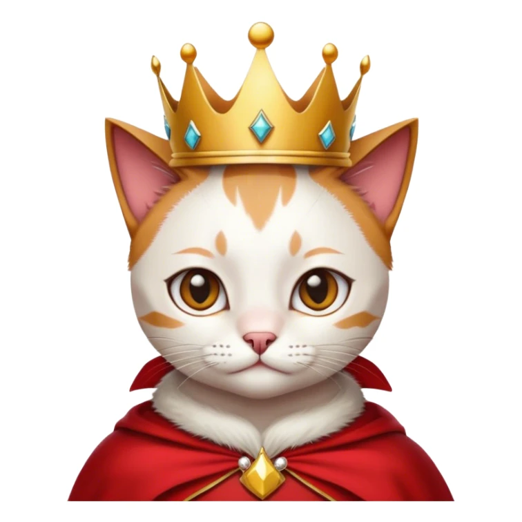 red cape with a cat and tilited head and a crown sticker