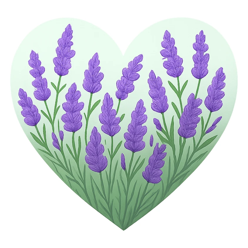 heart with a wild lavender meadow, clean digital illustration sticker