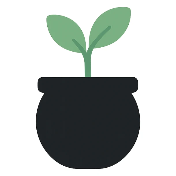 black flower pot, round and cute shape, minimal style sticker