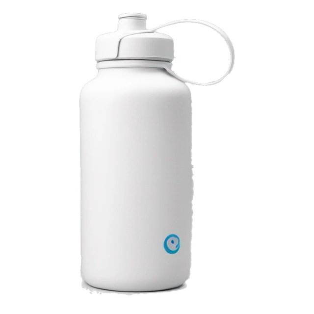 white water bottle with white lid, white handle strap sticker
