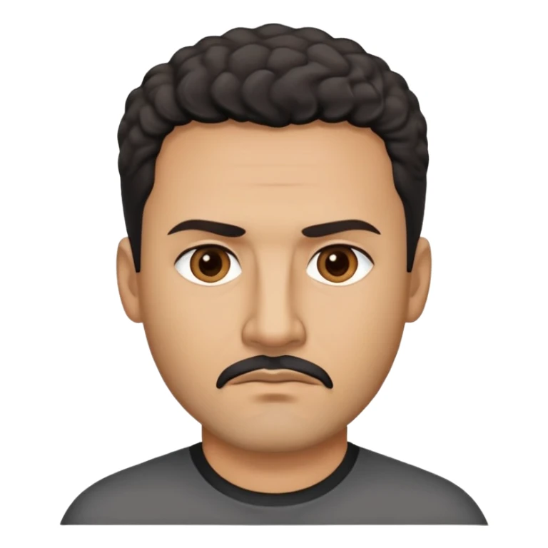 Hispanic man in his late 40s with tan skin. Square face with defined jawline. Serious expression with focused dark eyes. Black goatee with some gray. Short curly dark hair. Professional demeanor. Wearing a black shirt. sticker