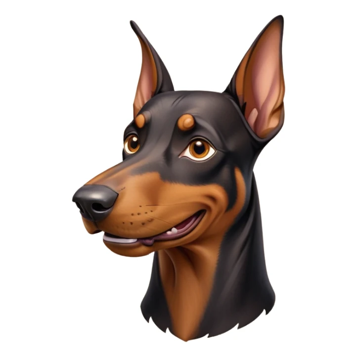 cinematic-comical-doberman-portrait-emoji,-head-tilted-dramatically-with-an-exaggeratedly-amused-expression,-featuring-a-vibrant-black and tan-fur-with-a-lively-sheen,-wide,-expressive-brown-eyes-filled-with-playful-disbelief sticker