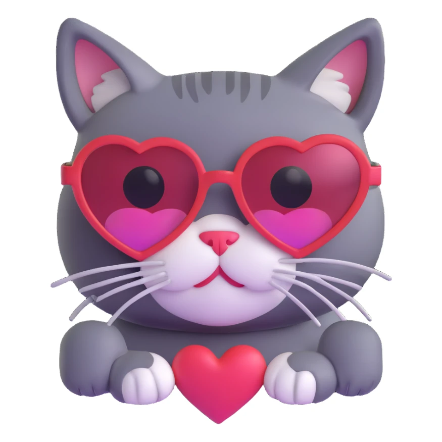 Cat wearing heart-shaped sunglasses sticker