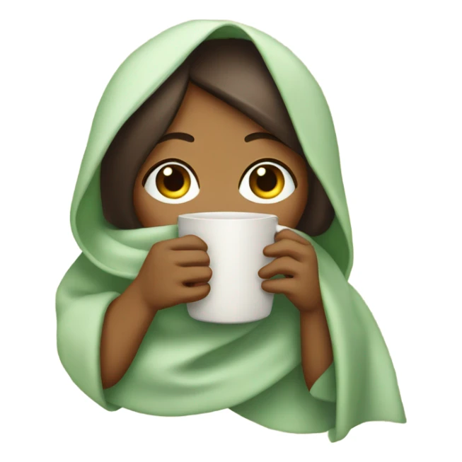 girl inside a blanket sipping coffee eyes with cucumber sticker