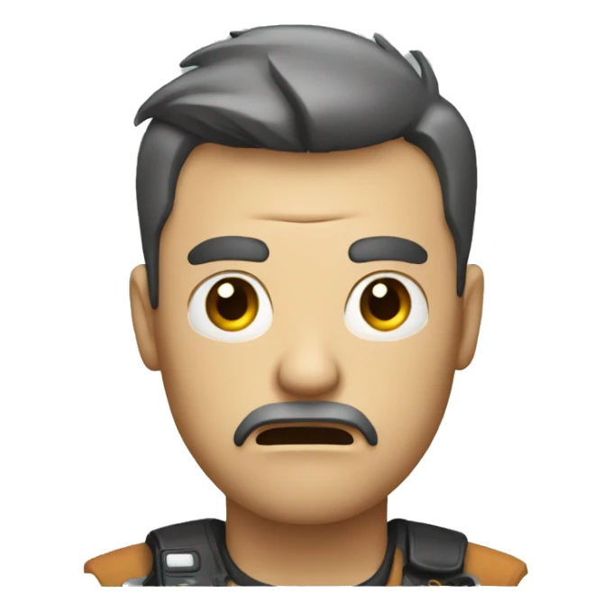 a man with a camera in his hands and an angry face sticker