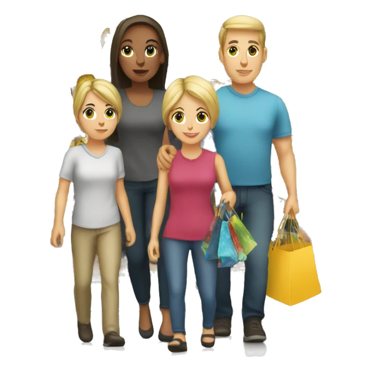 6 caucasian family members shopping sticker