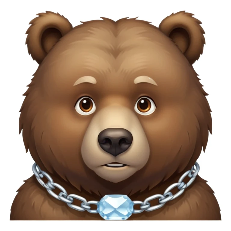 Serious-looking natural brown bear on four paws with stern face, simple ice chain around neck, realistic features sticker