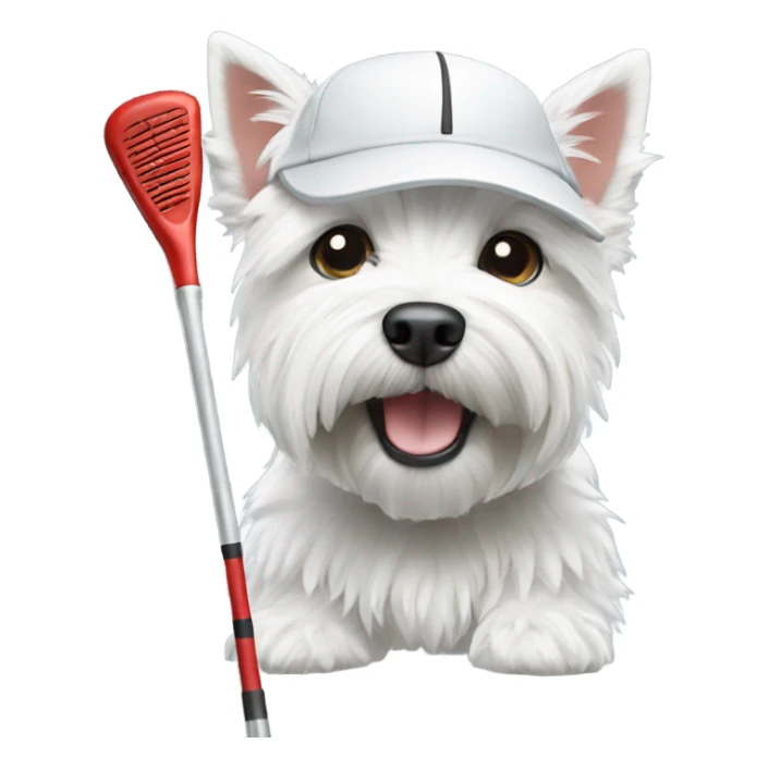westie with a golf club and cap on sticker