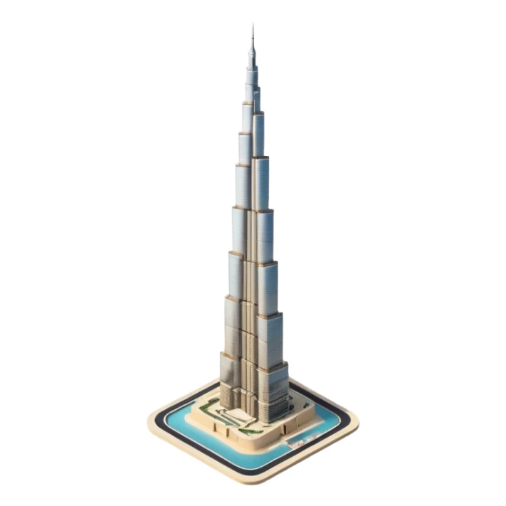Burj Khalifa, light beige, minimalist, aerial view, emoji style sticker