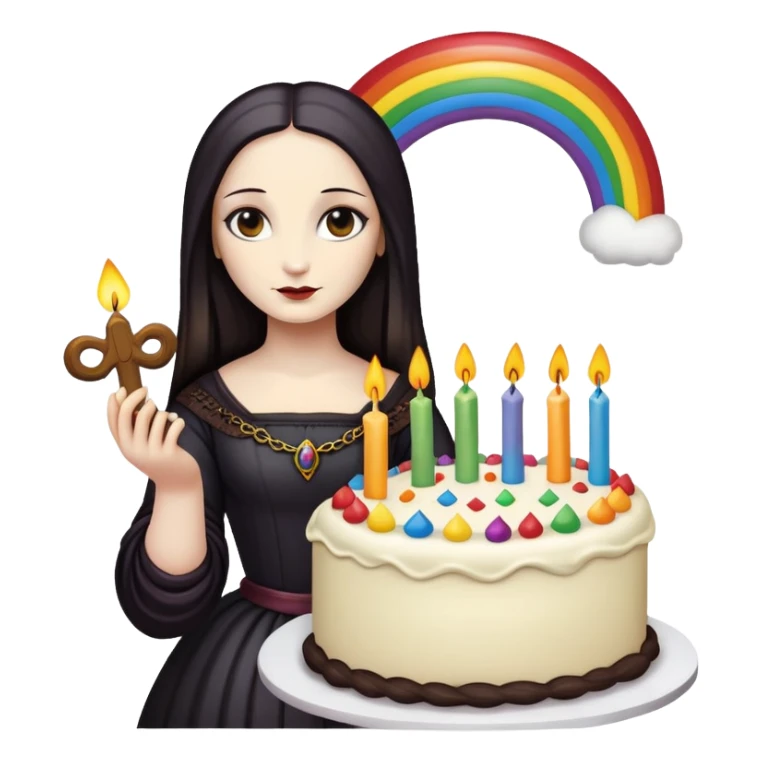 goth monalisa holding a rainbow birthday cake  sticker