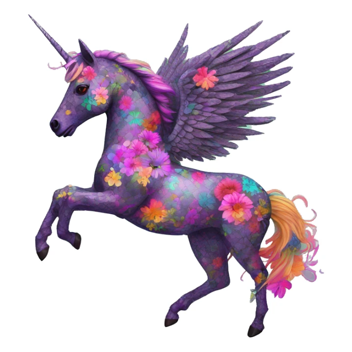 Trippy patchwork Zombie Pegasus unicorn psychedelic flowers floral groovy art neon rave raving sticker