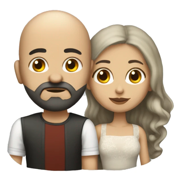 White (bald man) with (dark beard) kissing short (Mexican woman) with (long dark wavy hair) sticker