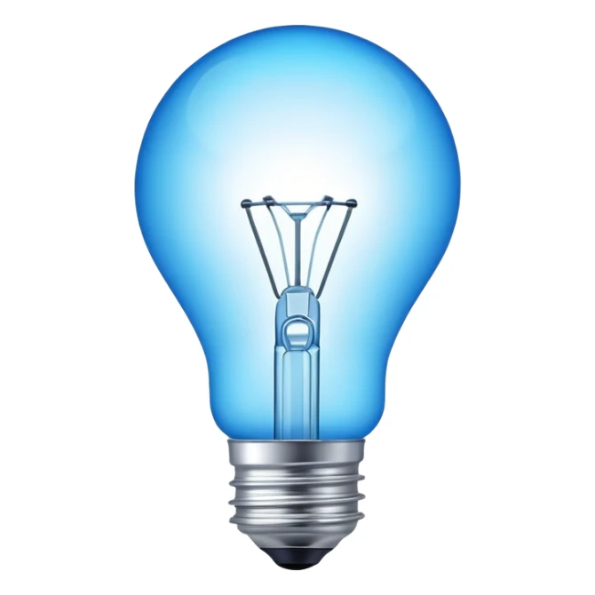 A glowing blue light bulb above a head, symbolizing a new idea. Minimalist, modern style, clean design sticker