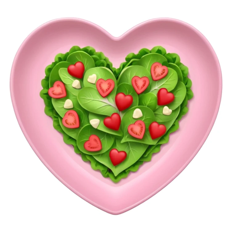 green salad in a light pink heart shaped plate sticker
