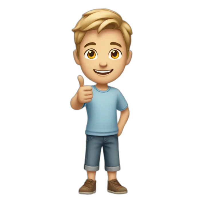 Smiling boy of fair skin color Pointing right direction with hand sticker