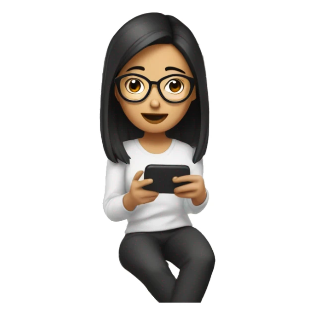 Asian girl with glasses on her phone sitting on a bed sticker